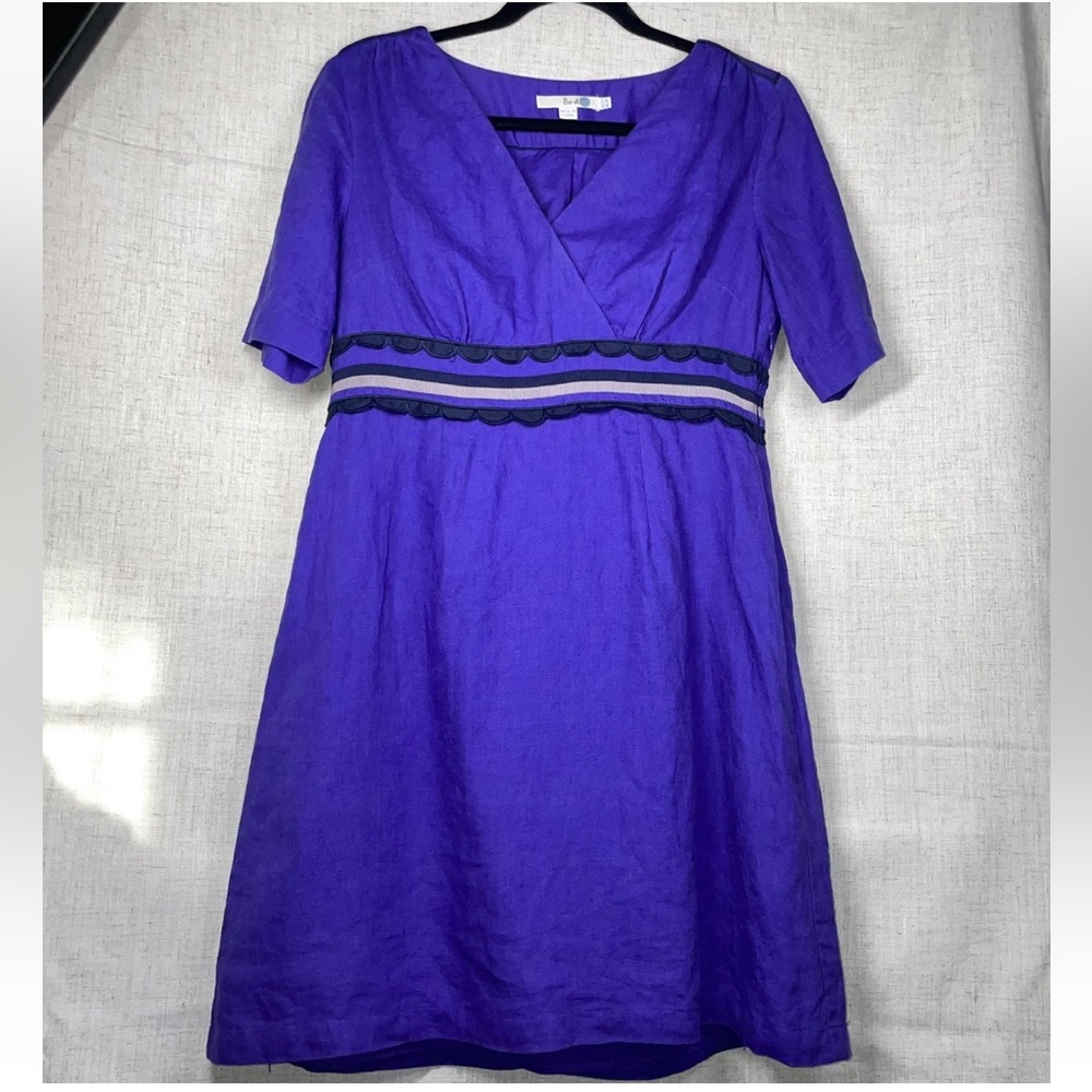 Boden Dress Womens 8P 100% Linen Empire Waist Surplice V Neck Shift